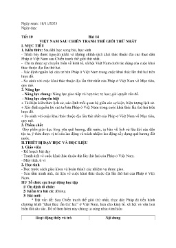 Giáo án Lịch sử 9 - Tiết 10, Bài 14: Việt Nam sau chiến tranh thế giới thứ nhất - Năm học 2023-2024