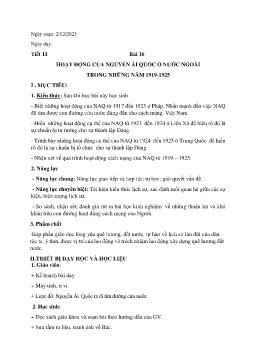 Giáo án Lịch sử 9 - Tiết 11, Bài 16: Hoạt động của Nguyễn Ái Quốc ở nước ngoài trong những năm 1919-1925 - Năm học 2023-2024