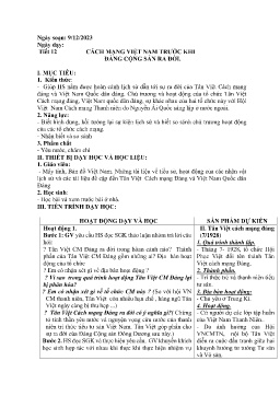 Giáo án Lịch sử 9 - Tiết 12: Cách mạng Việt Nam trước khi Đảng Cộng sản ra đời - Năm học 2023-2024