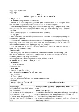 Giáo án Lịch sử 9 - Tiết 13: Đảng Cộng sản Việt Nam ra đời - Năm học 2023-2024