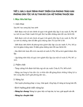 Giáo án Lịch sử 9 - Tiết 2, Bài 3: Quá trình phát triển của phong trào giải phóng dân tộc và sự tan rã của hệ thống thuộc địa