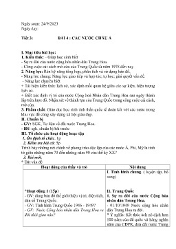 Giáo án Lịch sử 9 - Tiết 3, Bài 4: Các nước Châu Á - Năm học 2023-2024