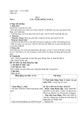 Giáo án Lịch sử 9 - Tiết 4, Bài 5: Các nước Đông Nam Á - Năm học 2023-2024