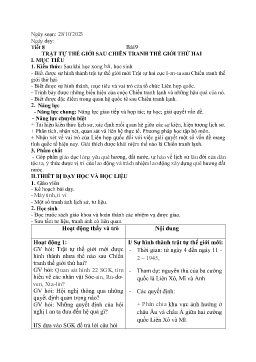 Giáo án Lịch sử 9 - Tiết 8, Bài 9: Trật tự thế giới sau chiến tranh thế giới thứ hai - Năm học 2023-2024
