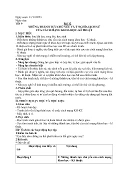 Giáo án Lịch sử 9 - Tiết 9, Bài 12: Những thành tựu chủ yếu và ý nghĩa lịch sử của cách mạng khoa học-kĩ thuật - Năm học 2023-2024