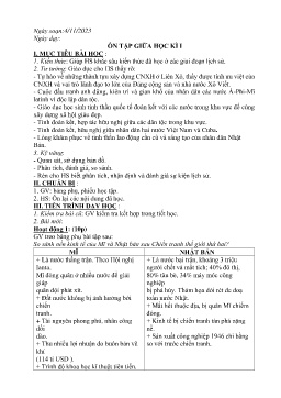 Giáo án Lịch sử 9 - Tuần 10: Ôn tập giữa học kì I - Năm học 2023-2024