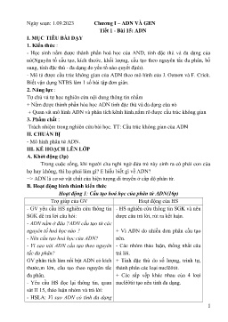 Giáo án Sinh học 9 - Tuần 1 - Năm học 2023-2024