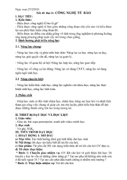 Giáo án Sinh học 9 - Tuần 27 - Năm học 2023-2024