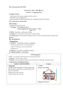 Giáo án Tiếng Anh 6 - Period 12-14, Unit 2: My house - Năm học 2023-2024