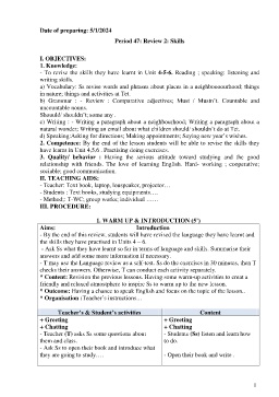 Giáo án Tiếng Anh 6 - Period 47: Review 2 Skills - Năm học 2023-2024