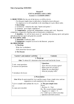 Giáo án Tiếng Anh 6 - Period 57-59, Unit 8: Sports and games - Năm học 2023-2024