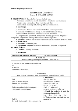 Giáo án Tiếng Anh 6 - Period 86, Unit 12: Robots (Lesson 2) - Năm học 2023-2024