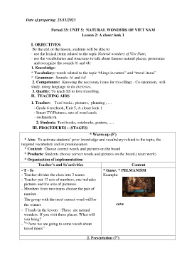 Giáo án Tiếng Anh 6 - Tuần 13 - Năm học 2023-2024