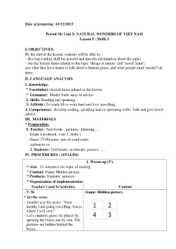 Giáo án Tiếng Anh 6 - Tuần 14 - Năm học 2023-2024