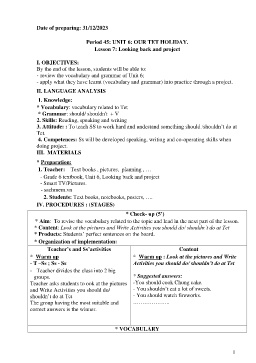 Giáo án Tiếng Anh 6 - Tuần 18 - Năm học 2023-2024