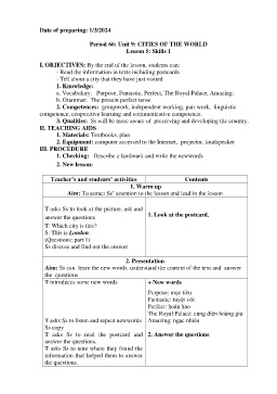 Giáo án Tiếng Anh 6 - Tuần 27 - Năm học 2023-2024