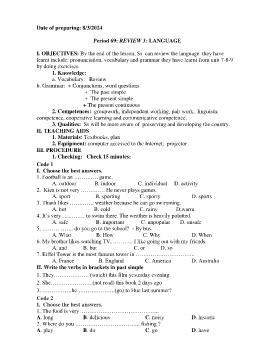 Giáo án Tiếng Anh 6 - Tuần 28 - Năm học 2023-2024