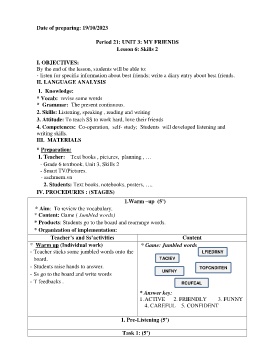 Giáo án Tiếng Anh 6 - Tuần 8 - Năm học 2023-2024