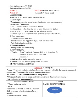 Giáo án Tiếng Anh 7 - Week 11 - Năm học 2023-2024