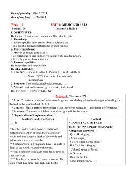 Giáo án Tiếng Anh 7 - Week 12 - Năm học 2023-2024