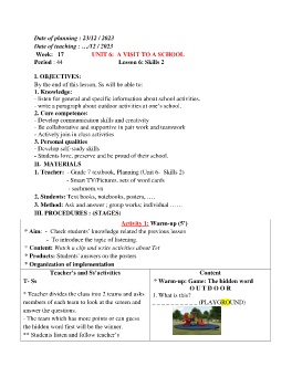 Giáo án Tiếng Anh 7 - Week 17 - Năm học 2023-2024