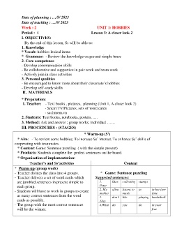 Giáo án Tiếng Anh 7 - Week 2 - Năm học 2023-2024