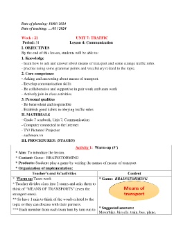 Giáo án Tiếng Anh 7 - Week 21 - Năm học 2023-2024