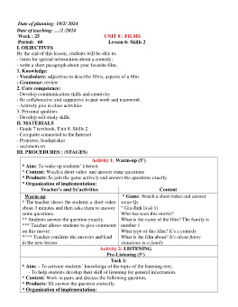 Giáo án Tiếng Anh 7 - Week 25 - Năm học 2023-2024