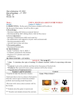 Giáo án Tiếng Anh 7 - Week 27 - Năm học 2023-2024