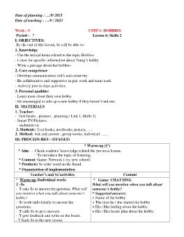 Giáo án Tiếng Anh 7 - Week 3 - Năm học 2023-2024