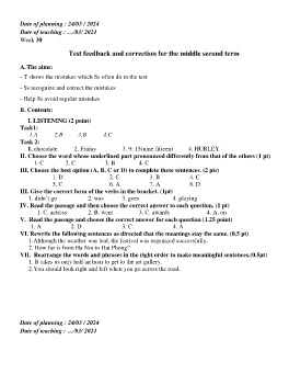 Giáo án Tiếng Anh 7 - Week 30 - Năm học 2023-2024