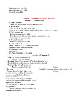 Giáo án Tiếng Anh 7 - Week 33 - Năm học 2023-2024