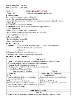 Giáo án Tiếng Anh 7 - Week 6 - Năm học 2023-2024