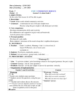 Giáo án Tiếng Anh 7 - Week 7 - Năm học 2023-2024