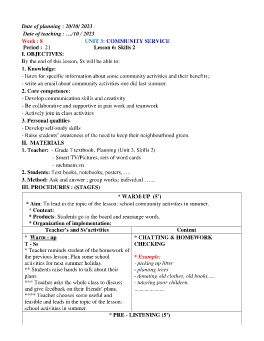 Giáo án Tiếng Anh 7 - Week 8 - Năm học 2023-2024