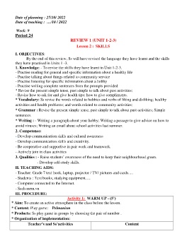 Giáo án Tiếng Anh 7 - Week 9 - Năm học 2023-2024