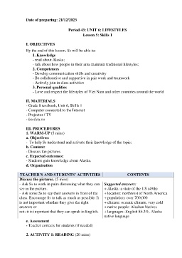 Giáo án Tiếng Anh 8 - Period 43, Unit 6: Lifestyles (Lesson 5) - Năm học 2023-2024
