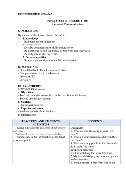 Giáo án Tiếng Anh 8 - Period 5-7, Unit 1: Leisure time - Năm học 2023-2024