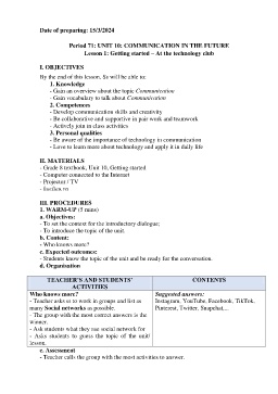 Giáo án Tiếng Anh 8 - Period 71+72, Unit 10: Communication in the future - Năm học 2023-2024