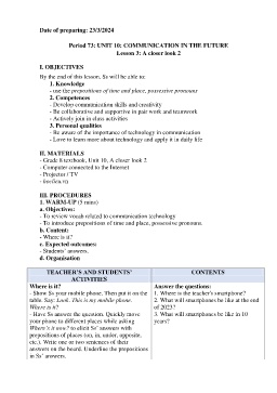 Giáo án Tiếng Anh 8 - Period 73+74, Unit 10: Communication in the future - Năm học 2023-2024