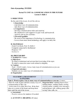 Giáo án Tiếng Anh 8 - Period 75-77, Unit 10: Communication in the future - Năm học 2023-2024