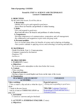 Giáo án Tiếng Anh 8 - Period 81-83, Unit 11: Science and technology - Năm học 2023-2024