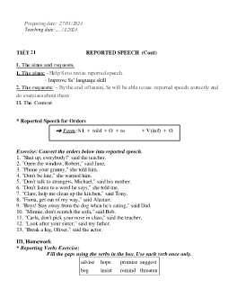 Giáo án Tiếng Anh 9 - Tiết 21: Reported speech (Cont) - Năm học 2023-2024