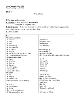 Giáo án Tiếng Anh 9 - Tiết 30: Prepositions - Năm học 2023-2024