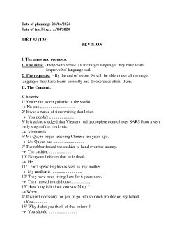 Giáo án Tiếng Anh 9 - Tiết 33: Revision - Năm học 2023-2024