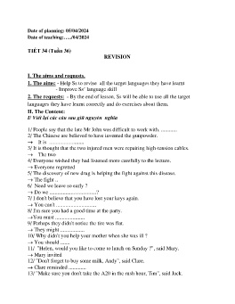 Giáo án Tiếng Anh 9 - Tiết 34: Revision - Năm học 2023-2024