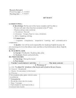 Giáo án Tiếng Anh 9 - Week 1 - Năm học 2023-2024
