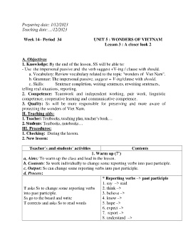 Giáo án Tiếng Anh 9 - Week 14 - Năm học 2023-2024