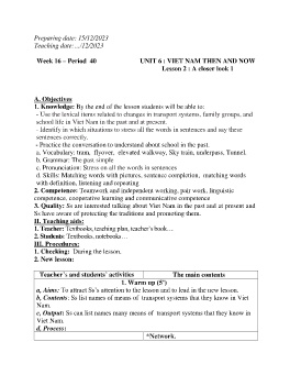 Giáo án Tiếng Anh 9 - Week 16 - Năm học 2023-2024