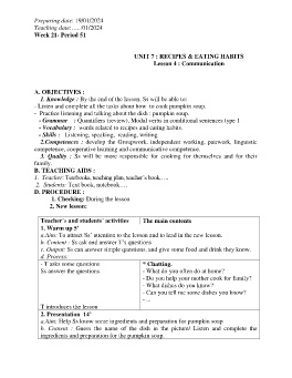 Giáo án Tiếng Anh 9 - Week 21 - Năm học 2023-2024